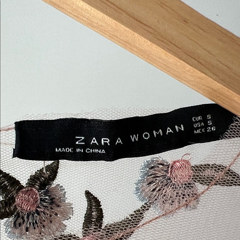 Zara Sheer Floral Embroidered Blouse - Pink and green S - Picture 2 of 10